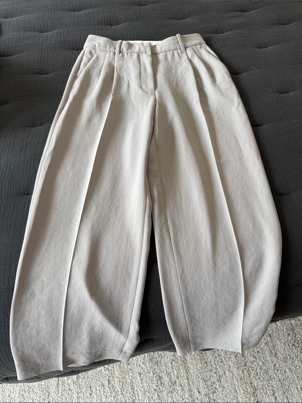 Aritzia Wide-Leg Pleated Trousers in Light Gray
